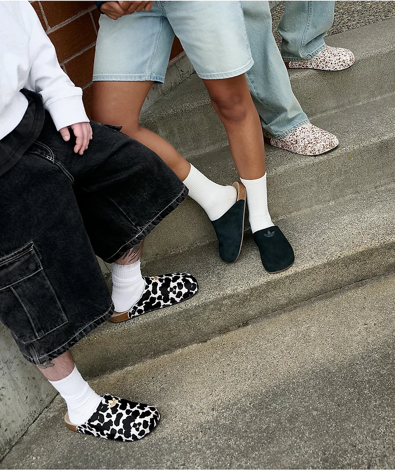 adidas Adimule Black & White Cow Print Mule Sandals