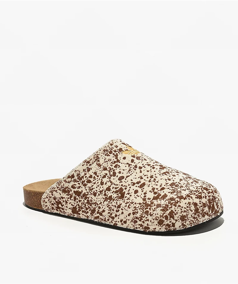 adidas Adimule Brown & White Cow Print Mule Sandals