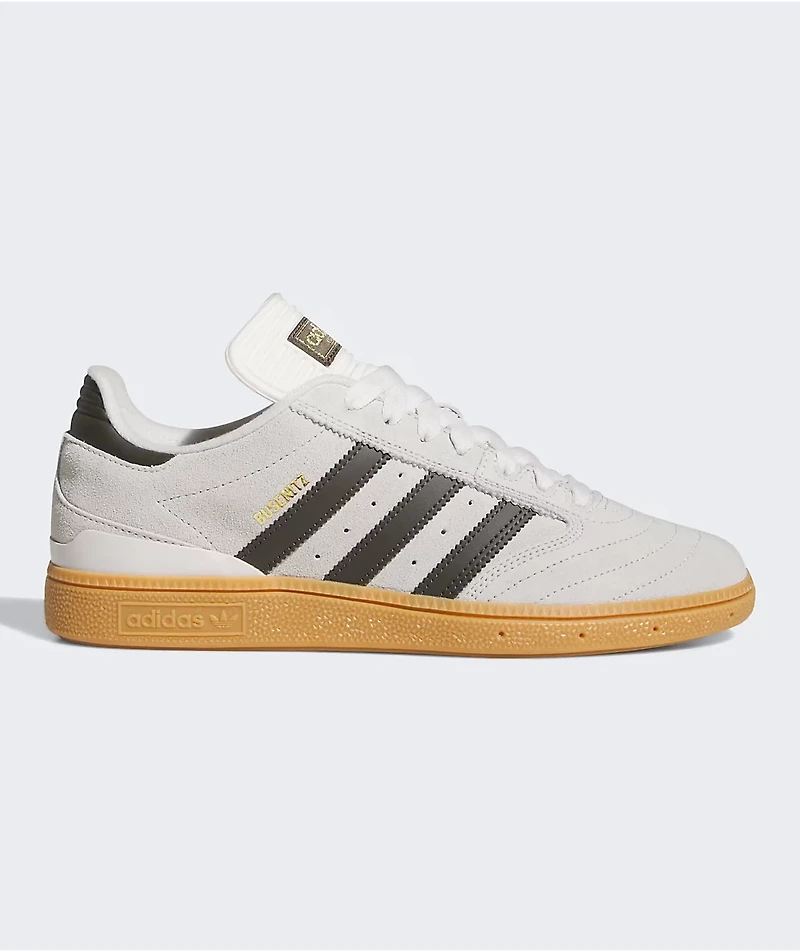 adidas Busenitz Crystal White, Shadow Olive, & Gum Skate Shoes