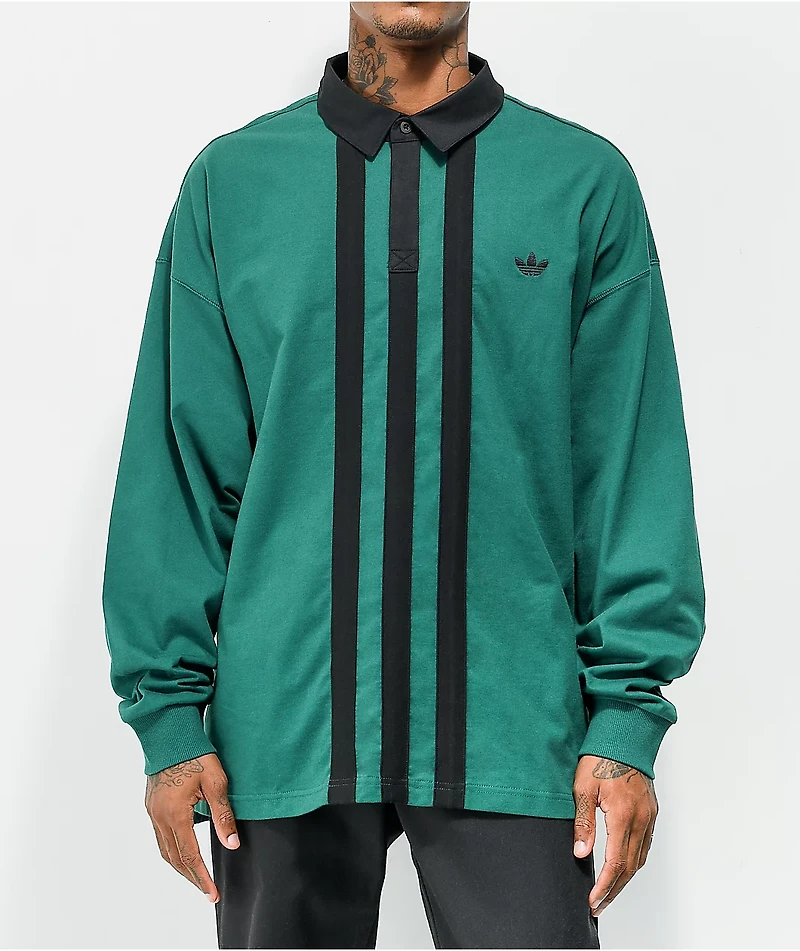 adidas Collegiate Solid Green & Black Rugby Shirt
