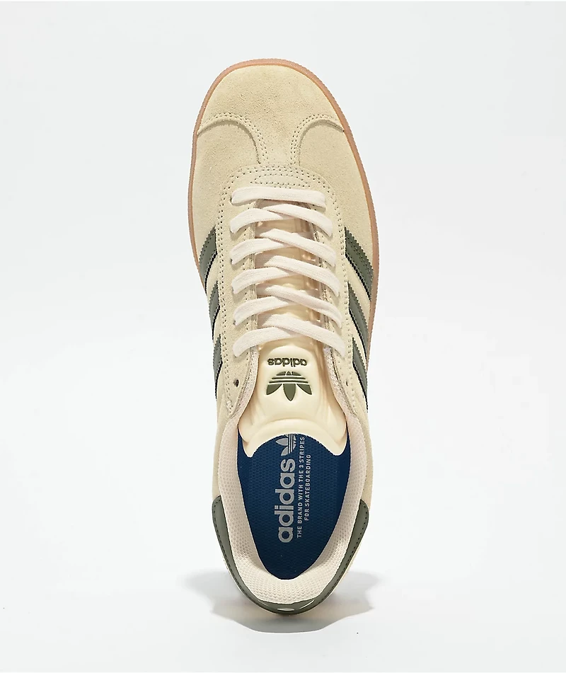 adidas Gazelle ADV Ecru Tint, Focus Olive & Gum Skate Shoes
