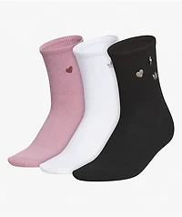 adidas Icons 3 Pack Pink, White & Black Quarter Socks