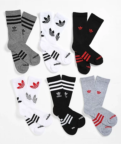 adidas Kids Remix 2.0 Black, White & Grey 6 Pack Crew Socks