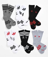 adidas Kids Remix 2.0 Black, White & Grey 6 Pack Crew Socks