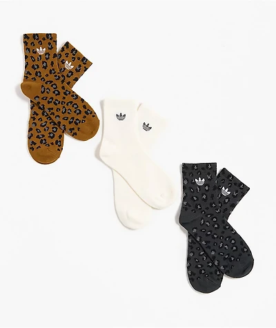 adidas Luna Leopard 3 Pack Brown, White & Grey Ankle Socks