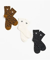 adidas Luna Leopard 3 Pack Brown, White & Grey Ankle Socks
