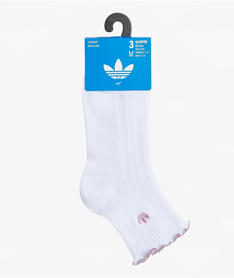 adidas Metallic Ruffle 3 Pack White Ankle Socks