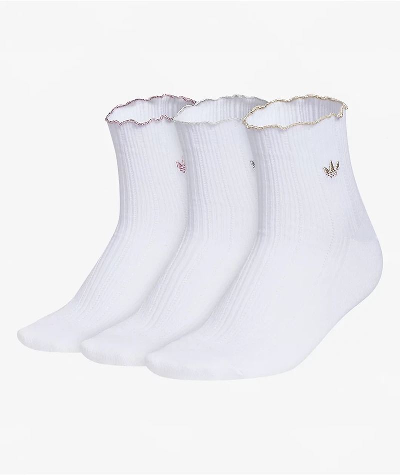 adidas Metallic Ruffle 3 Pack White Ankle Socks