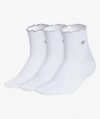 adidas Metallic Ruffle 3 Pack White Ankle Socks