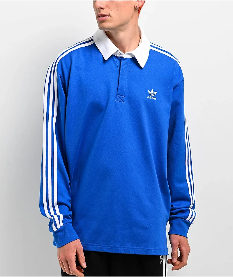 adidas Originals Adicolor Polo Blue Long Sleeve Rugby Shirt
