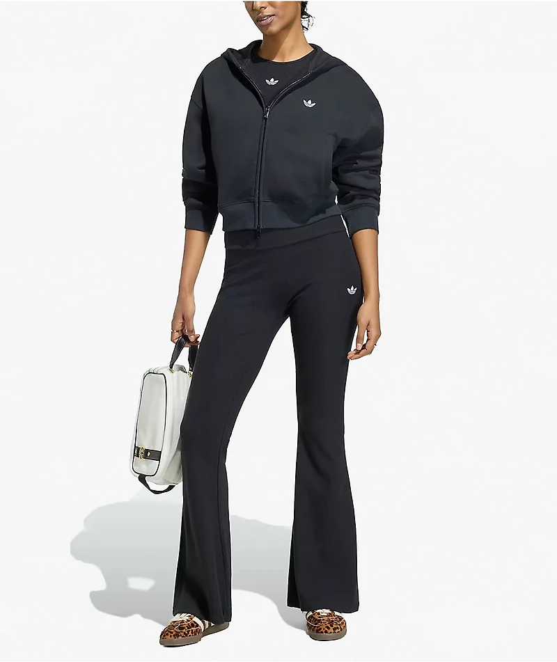 adidas Originals Essentials Fleece Black Crop Zip Hoodie