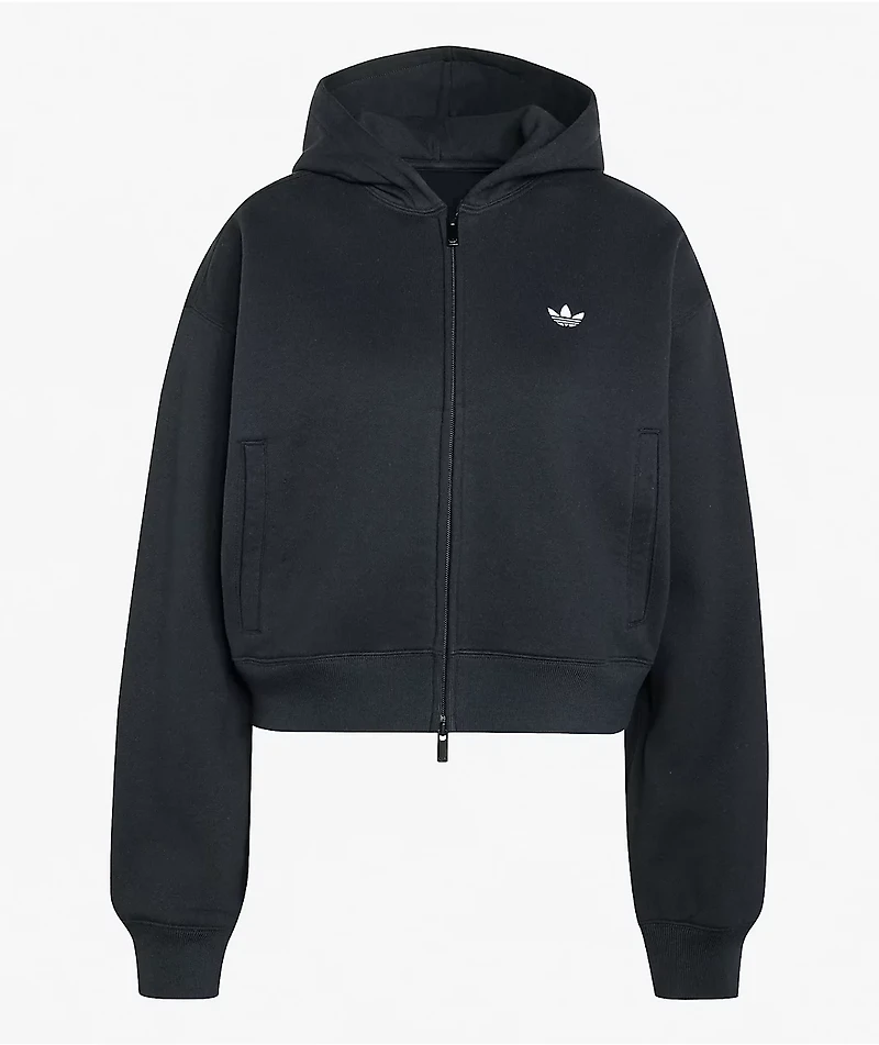 adidas Originals Essentials Fleece Black Crop Zip Hoodie