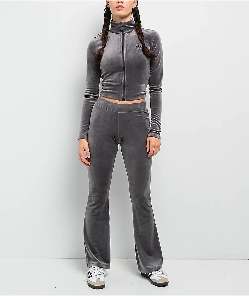 adidas Originals Essentials Purple Velour Zip Crop Track Jacket