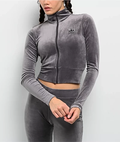 adidas Originals Essentials Purple Velour Zip Crop Track Jacket
