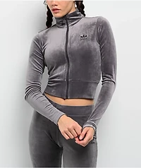 adidas Originals Essentials Purple Velour Zip Crop Track Jacket