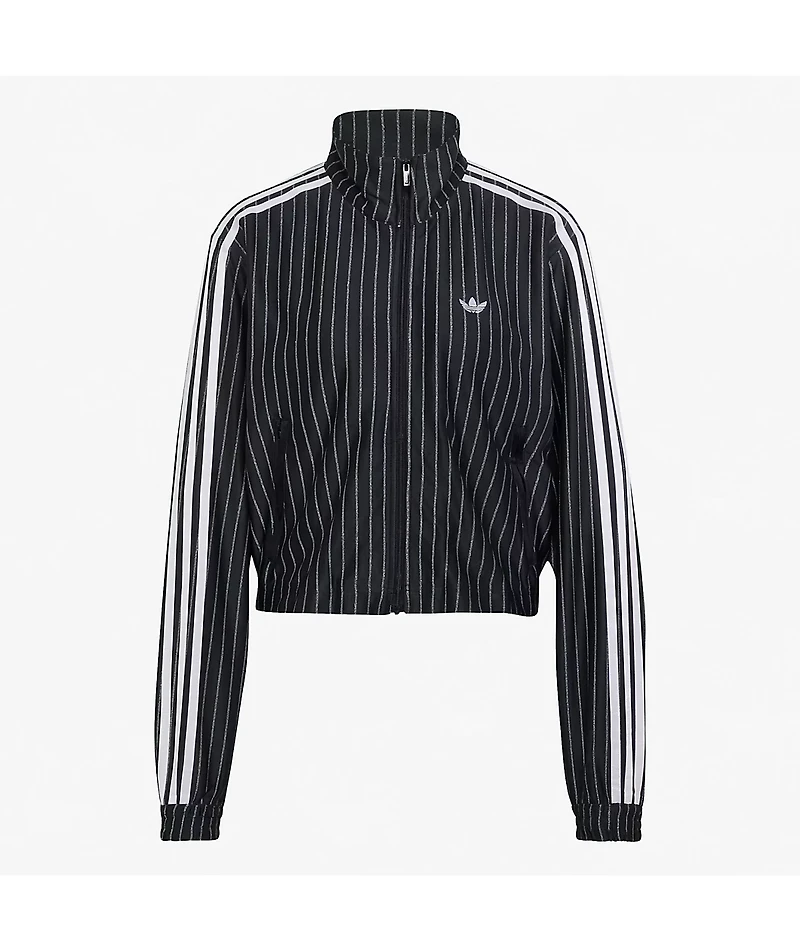 adidas Originals Firebird Pinstripe Black & Silver Metallic Crop Track Jacket