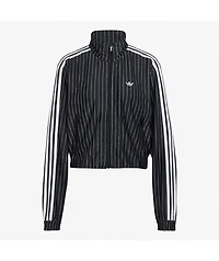 adidas Originals Firebird Pinstripe Black & Silver Metallic Crop Track Jacket