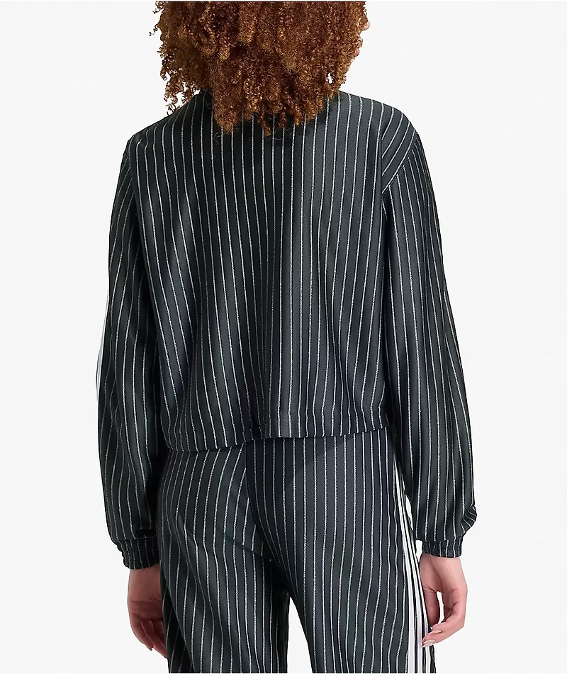 adidas Originals Firebird Pinstripe Black & Silver Metallic Crop Track Jacket