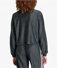 adidas Originals Firebird Pinstripe Black & Silver Metallic Crop Track Jacket
