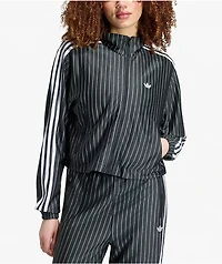 adidas Originals Firebird Pinstripe Black & Silver Metallic Crop Track Jacket