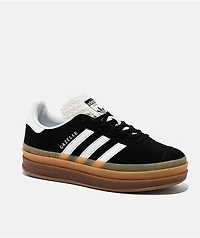 adidas Originals Gazelle Bold Core Black, Cloud White, & Gum Platform Shoes