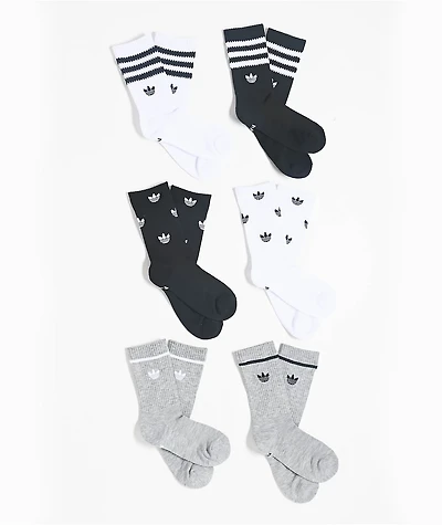 adidas Originals Kids Remix White, Black & Grey 6 Pack Crew Socks