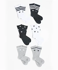 adidas Originals Kids Remix White, Black & Grey 6 Pack Crew Socks