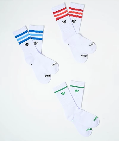 adidas Originals Kids Roller 3.0 3 Pack White, Scarlet, & Blue Bird Crew Socks