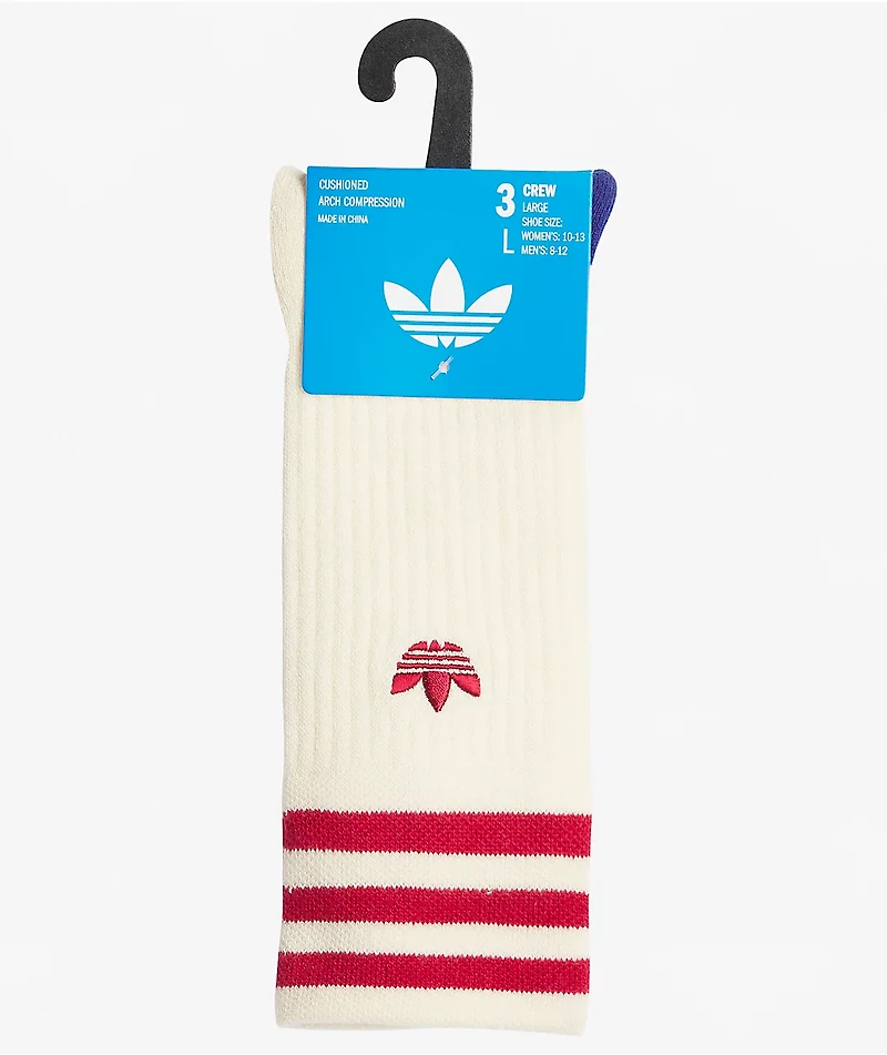 adidas Originals Roller Natural, Blue & Khaki 3 Pack Crew Socks