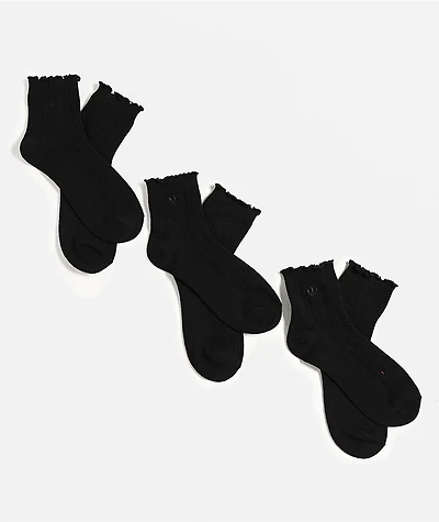 adidas Originals Ruffle 3-Pack Black Ankle Socks