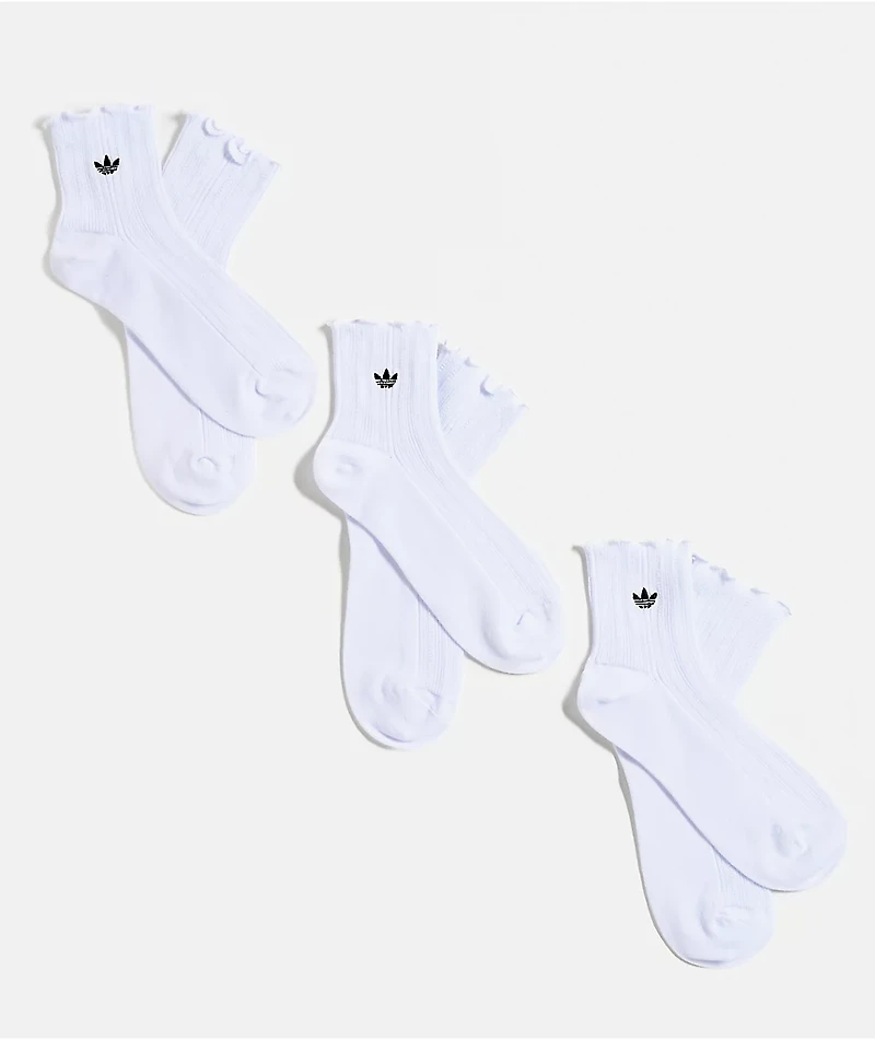adidas Originals Ruffle 3-Pack White Ankle Socks