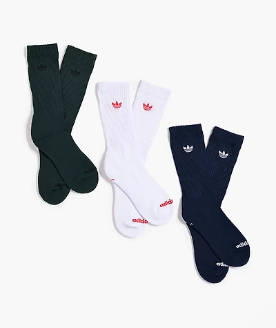 adidas Originals Trefoil 3 Pack Green, White & Blue Crew Socks