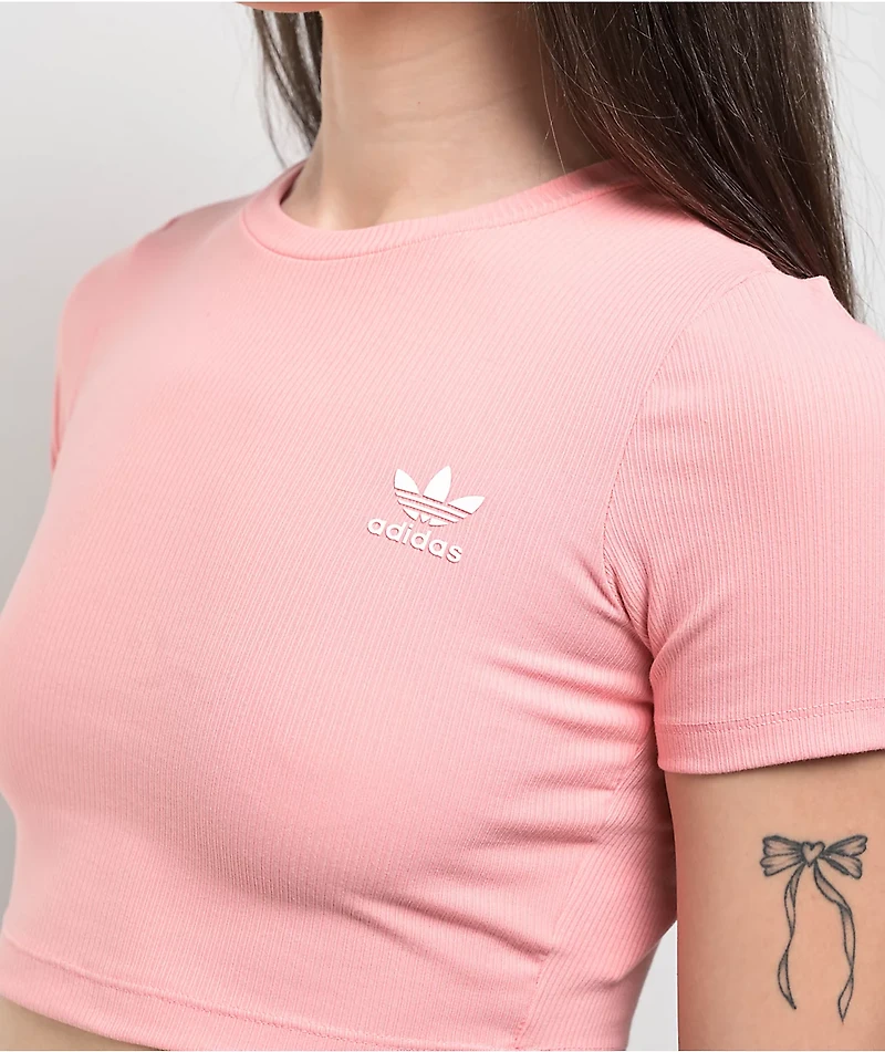 adidas Ribbed Semi Pink Spark Crop T-Shirt