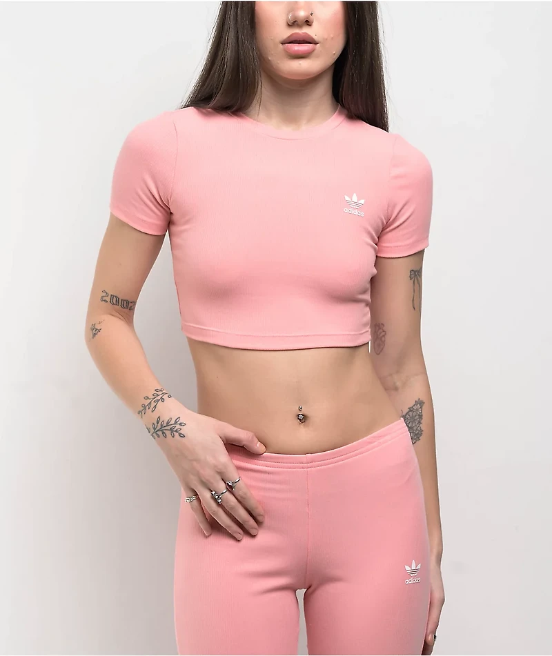 adidas Ribbed Semi Pink Spark Crop T-Shirt