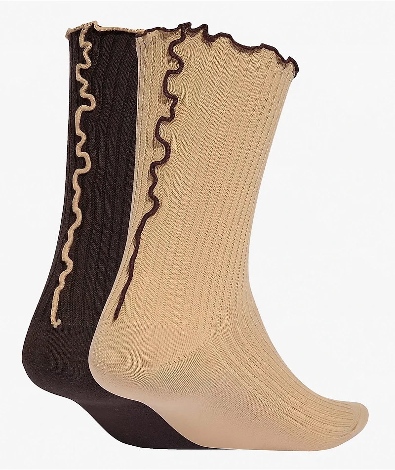 adidas Ruffle 2 Pack Magic Beige & Aurora Coffee Crew Socks
