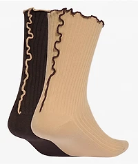 adidas Ruffle 2 Pack Magic Beige & Aurora Coffee Crew Socks