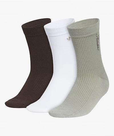 adidas Signature Brown, White & Grey 3 Pack High Quarter Crew Socks