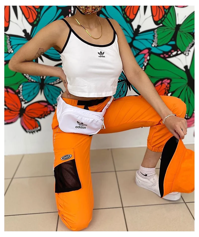 adidas Spaghetti Strap White & Black Crop Tank Top