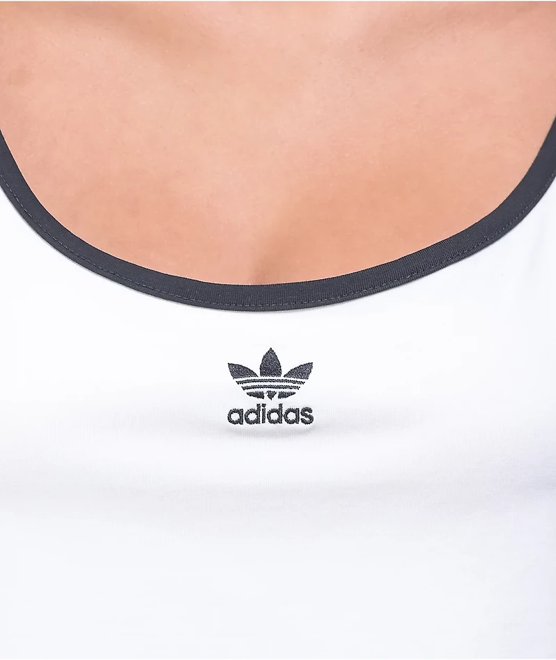 adidas Spaghetti Strap White & Black Crop Tank Top