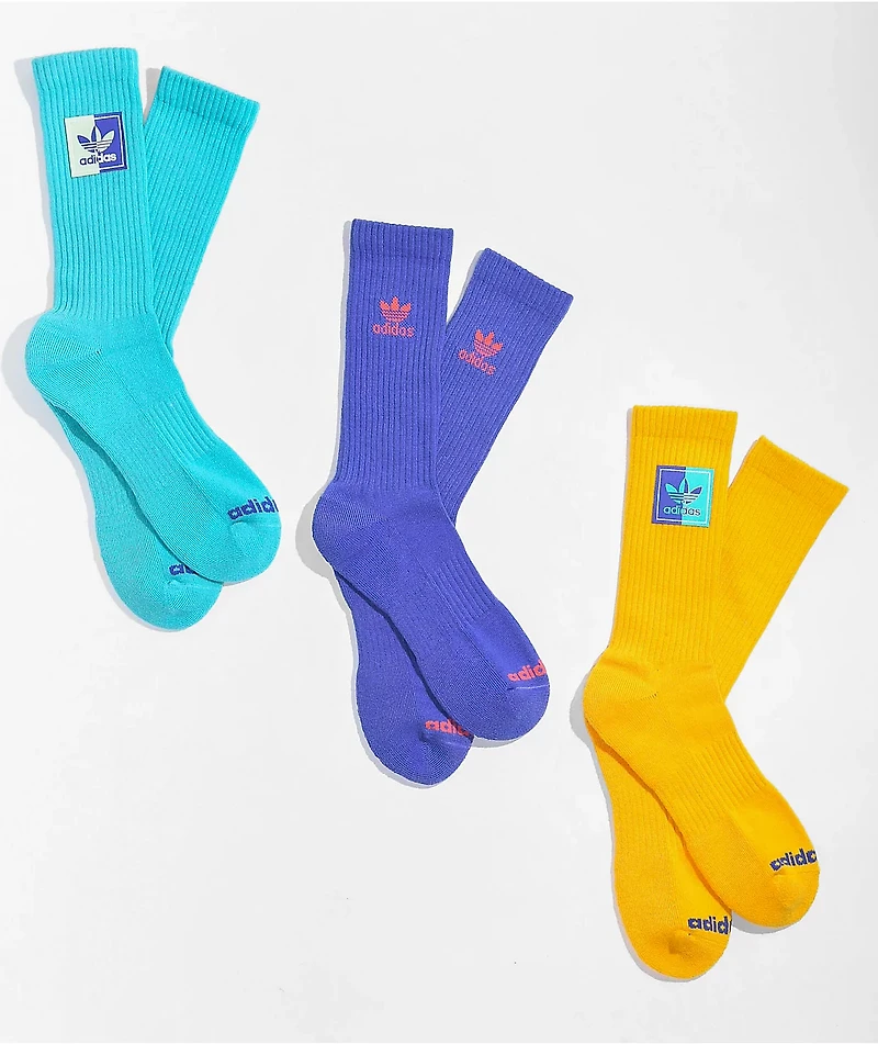 adidas Split Label Mint, Purple, & Gold 3 Pack Crew Socks