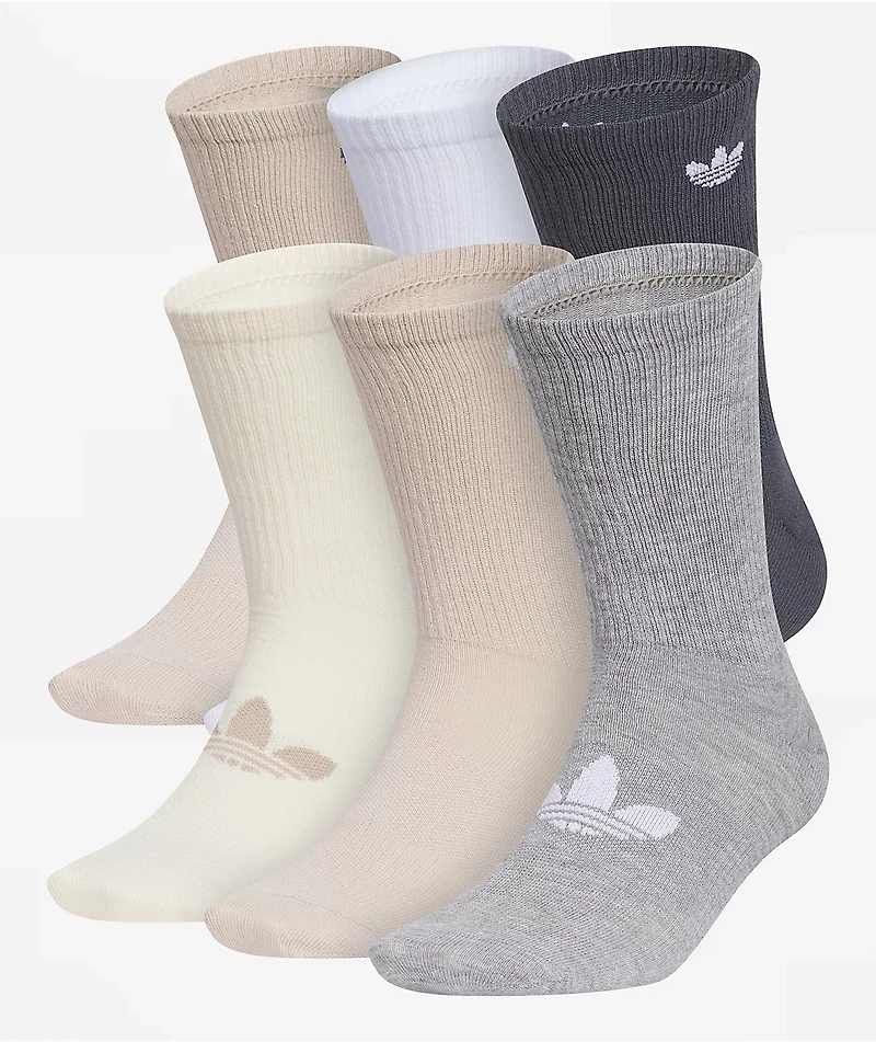 adidas Superlite 6 Pack Beige, Grey & White Crew Socks