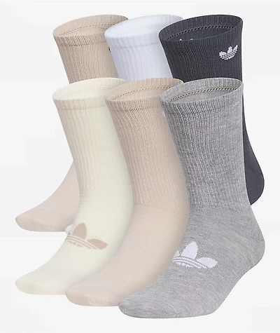 adidas Superlite 6 Pack Beige, Grey & White Crew Socks