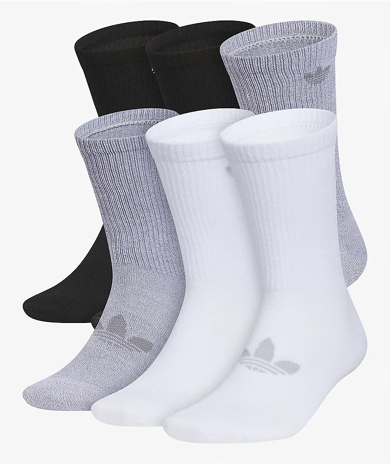 adidas Superlite 6 Pack Black, White & Grey Crew Socks