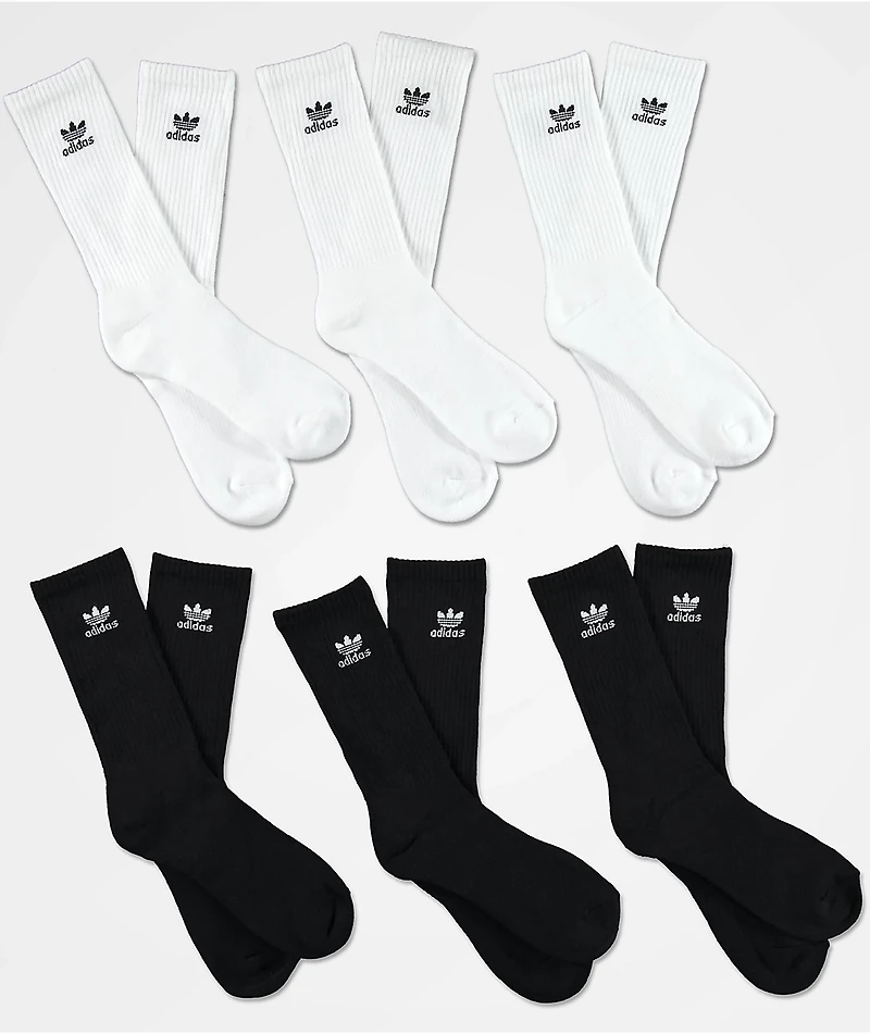 adidas Trefoil 6-Pack White & Black Crew Socks