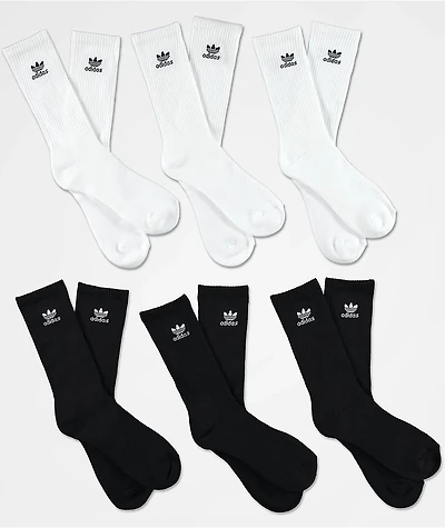 adidas Trefoil  6-Pack White & Black Crew Socks
