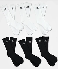 adidas Trefoil  6-Pack White & Black Crew Socks