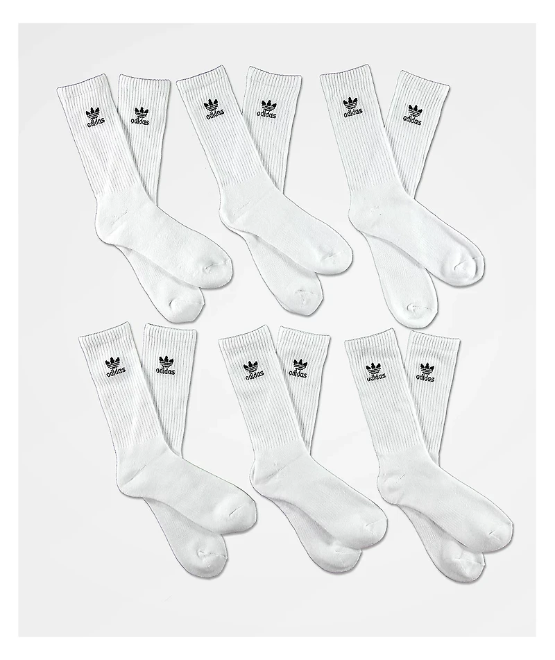 adidas Trefoil 6 Pack White Crew Socks