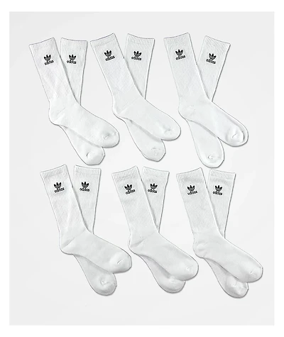 adidas Trefoil 6 Pack White Crew Socks