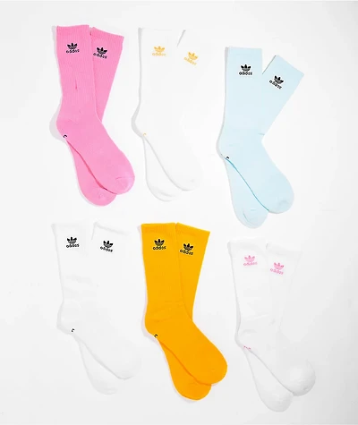 adidas Trefoil White, Pink & Blue 6 Pack Crew Socks