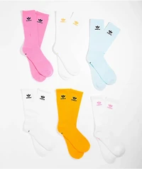 adidas Trefoil White, Pink & Blue 6 Pack Crew Socks